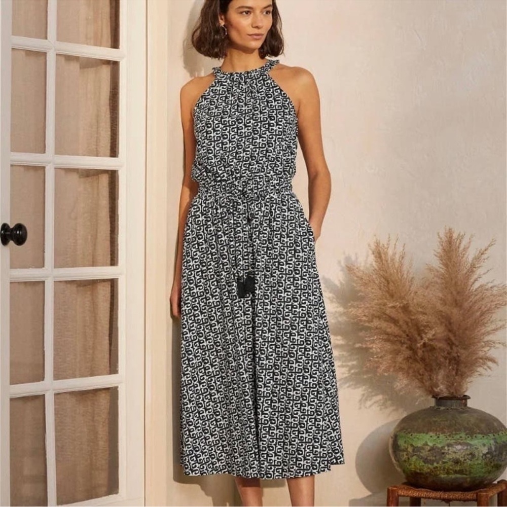 BODEN Halter Neck Jersey Midi Dress Black White 12